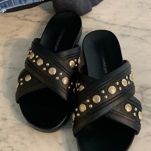 Rebecca Minkoff black leather slides